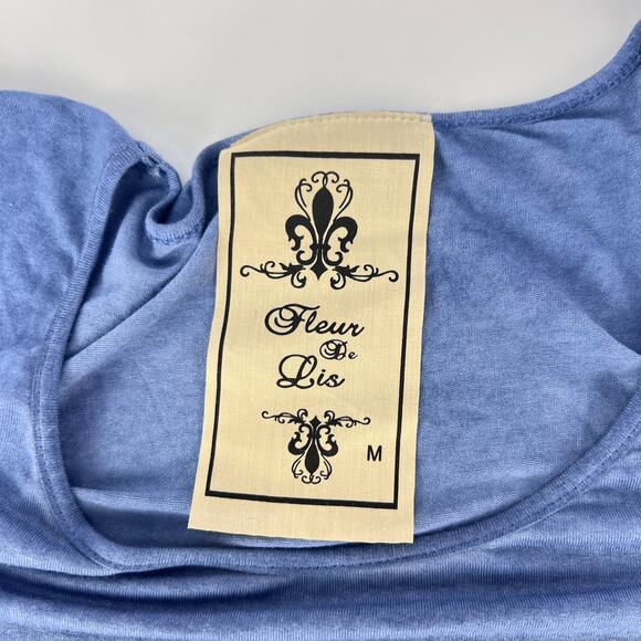 Fleur De Lis Women's Scoop Neck Long Roll Sleeve Distressed Blue Medium - Picture 5 of 9